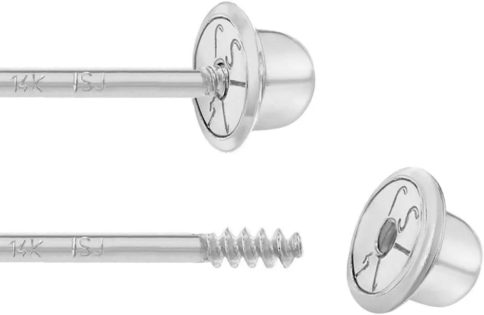 14k White Gold Little Girls 3mm Bezel Set Round Simulated Birthstone Screw Backs, Elegant Stud Earrings for Babies and Toddlers- Safety Screw Back Locking for Children, Cute Bezel Studs for Girls