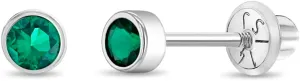 14k White Gold Little Girls 3mm Bezel Set Round Simulated Birthstone Screw Backs, Elegant Stud Earrings for Babies and Toddlers- Safety Screw Back Locking for Children, Cute Bezel Studs for Girls