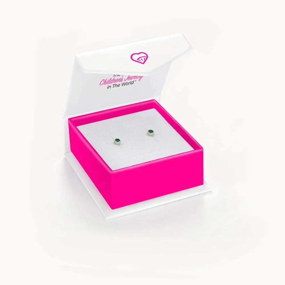 14k White Gold Little Girls 3mm Bezel Set Round Simulated Birthstone Screw Backs, Elegant Stud Earrings for Babies and Toddlers- Safety Screw Back Locking for Children, Cute Bezel Studs for Girls