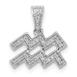 14k White Gold Polished Finish with Diamonds Aquarius Zodiac Charm Pendant