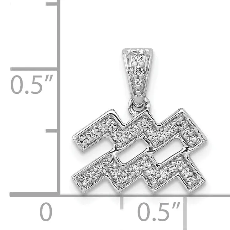 14k White Gold Polished Finish with Diamonds Aquarius Zodiac Charm Pendant