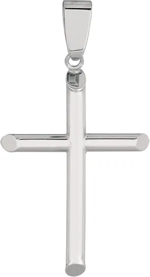 14k White Gold Shiny Round Tube Cross Pendant
