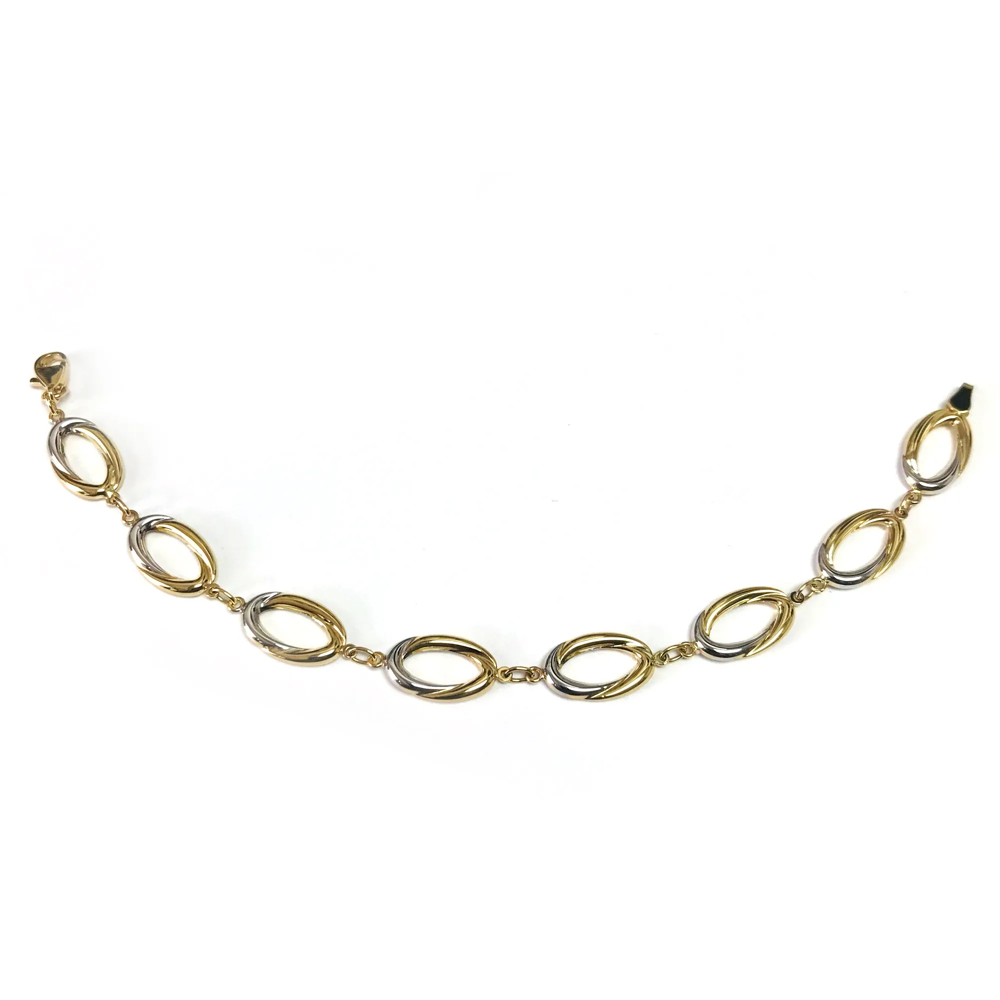 14k Yellow And White Gold Oval Links Bracelet, 7,5"