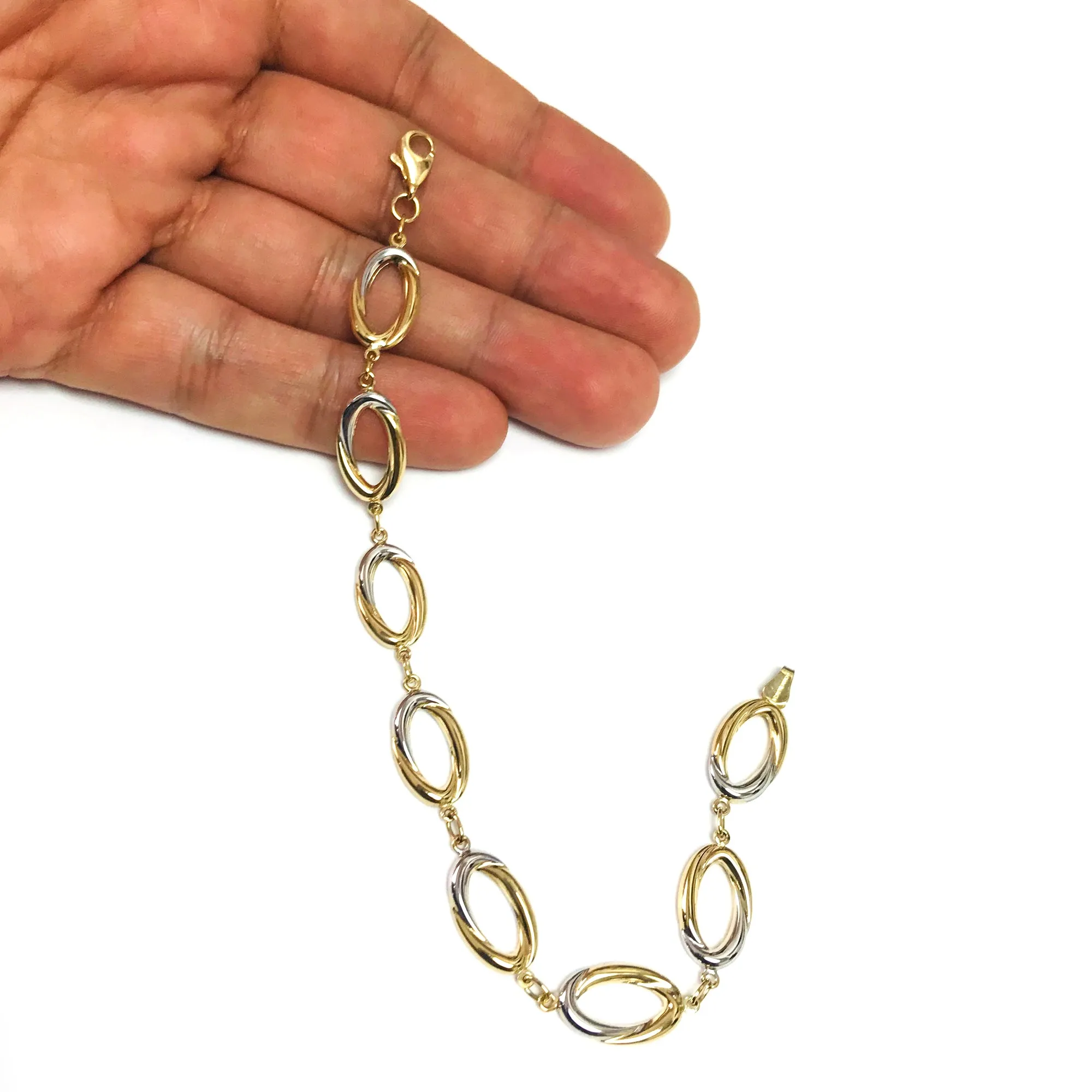 14k Yellow And White Gold Oval Links Bracelet, 7,5"