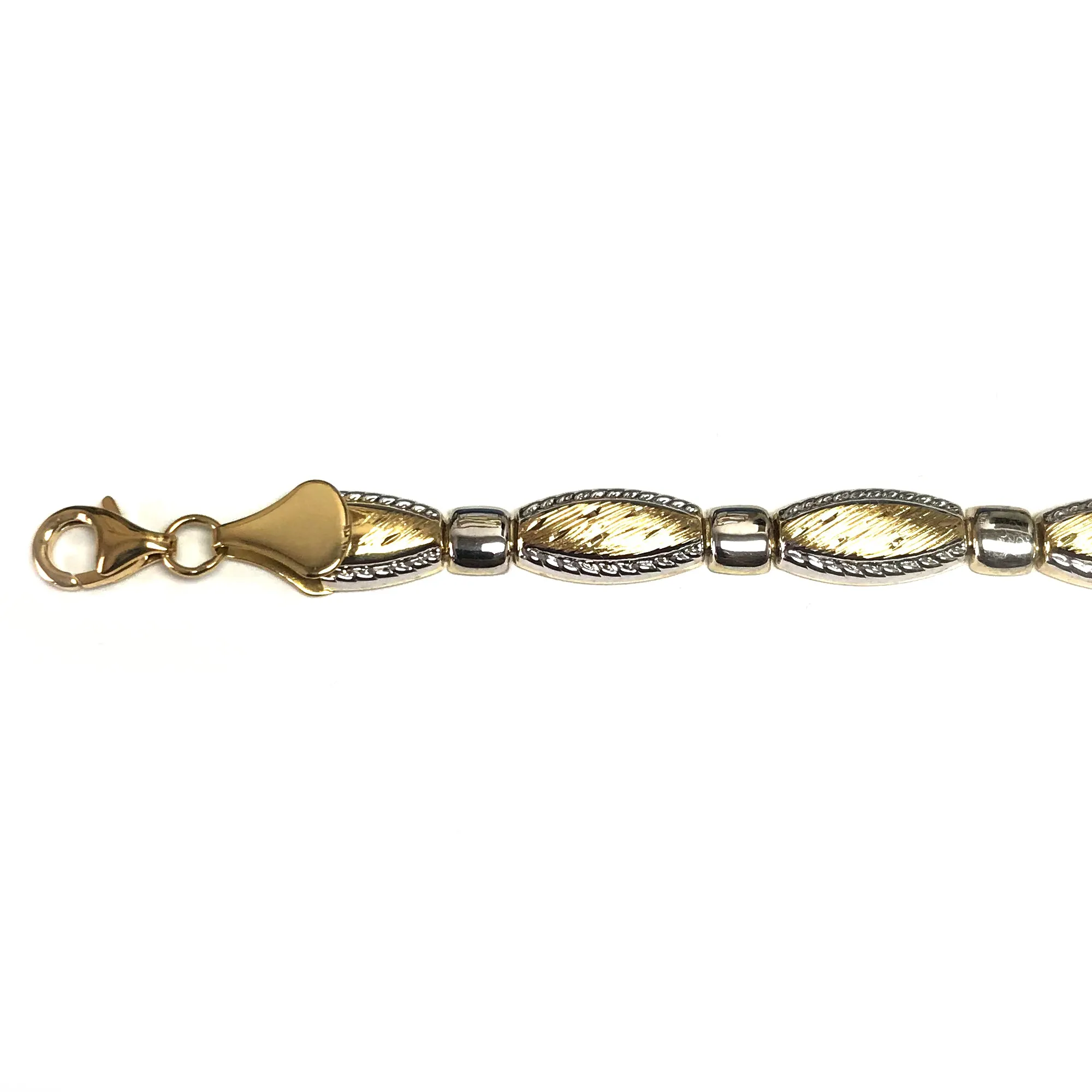 14k Yellow And White Gold Pear Shape Links Bracelet, 7,25"