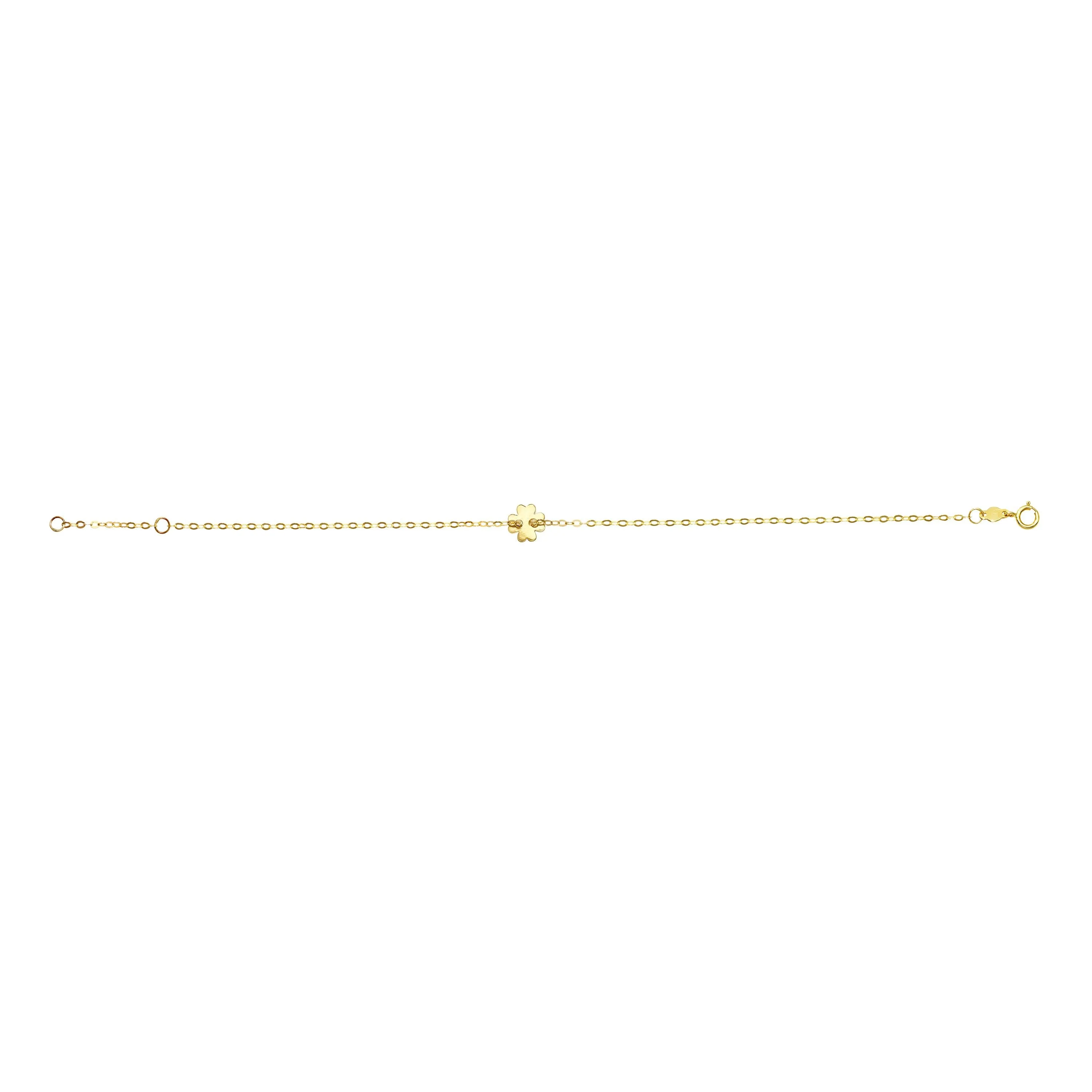 14k Yellow Gold Clover Charm Fancy Bracelet, 7"