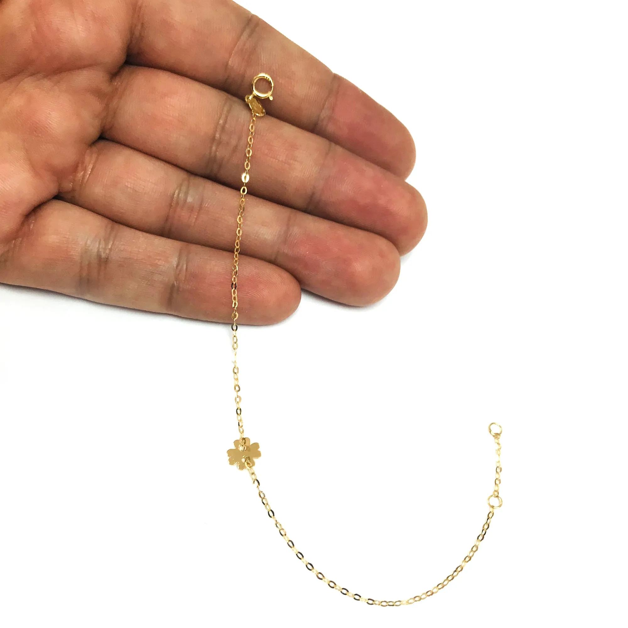 14k Yellow Gold Clover Charm Fancy Bracelet, 7"