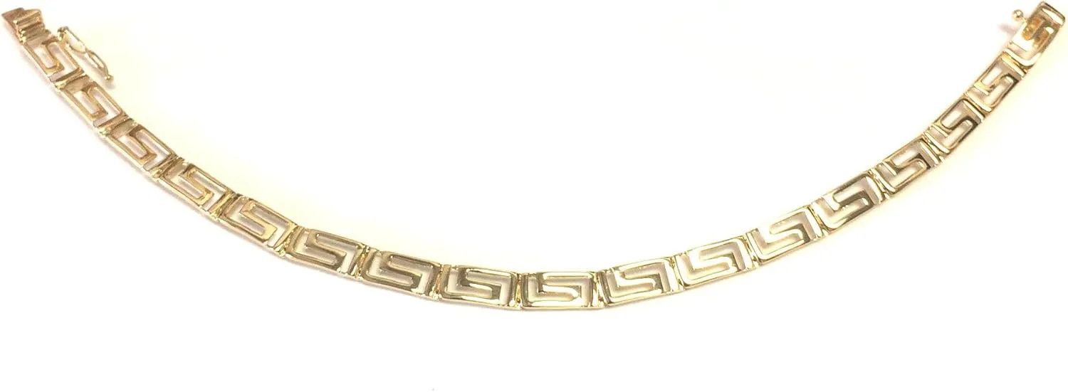 14k Yellow Gold Greek Key Link Bracelet, 7.25"