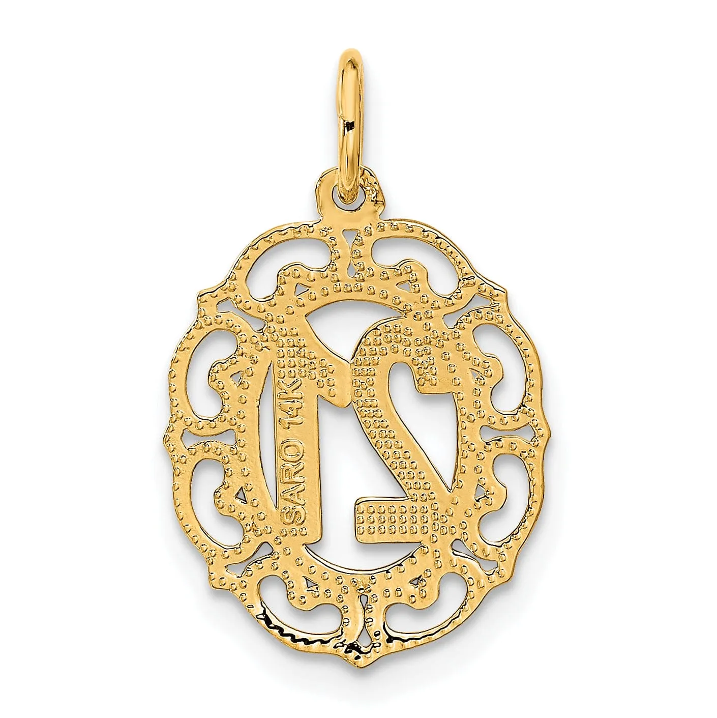 14k Yellow Gold Solid Polished Brushed Finish Age 21 in Oval Shape Fancy Trim Design Charm Pendant