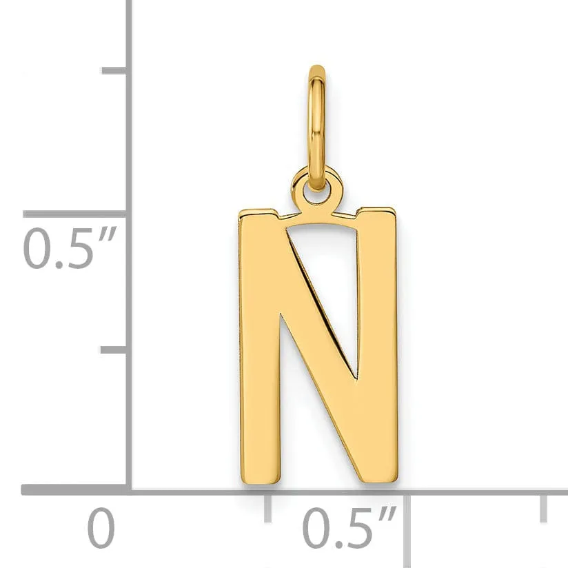 14k Yellow Gold Women's Letter N Initial Charm Pendant