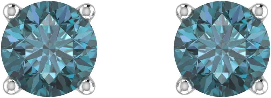 1/5 to 1 Carat 4-Prong Set Blue Diamond Stud Earrings in 10K Gold