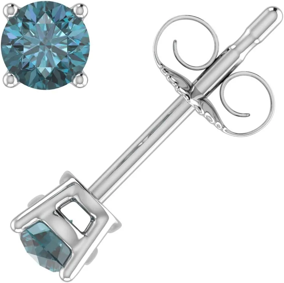 1/5 to 1 Carat 4-Prong Set Blue Diamond Stud Earrings in 10K Gold