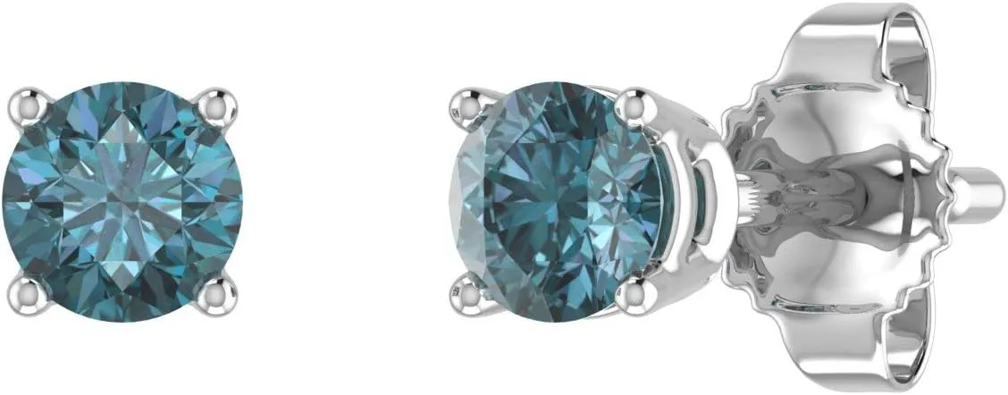 1/5 to 1 Carat 4-Prong Set Blue Diamond Stud Earrings in 10K Gold
