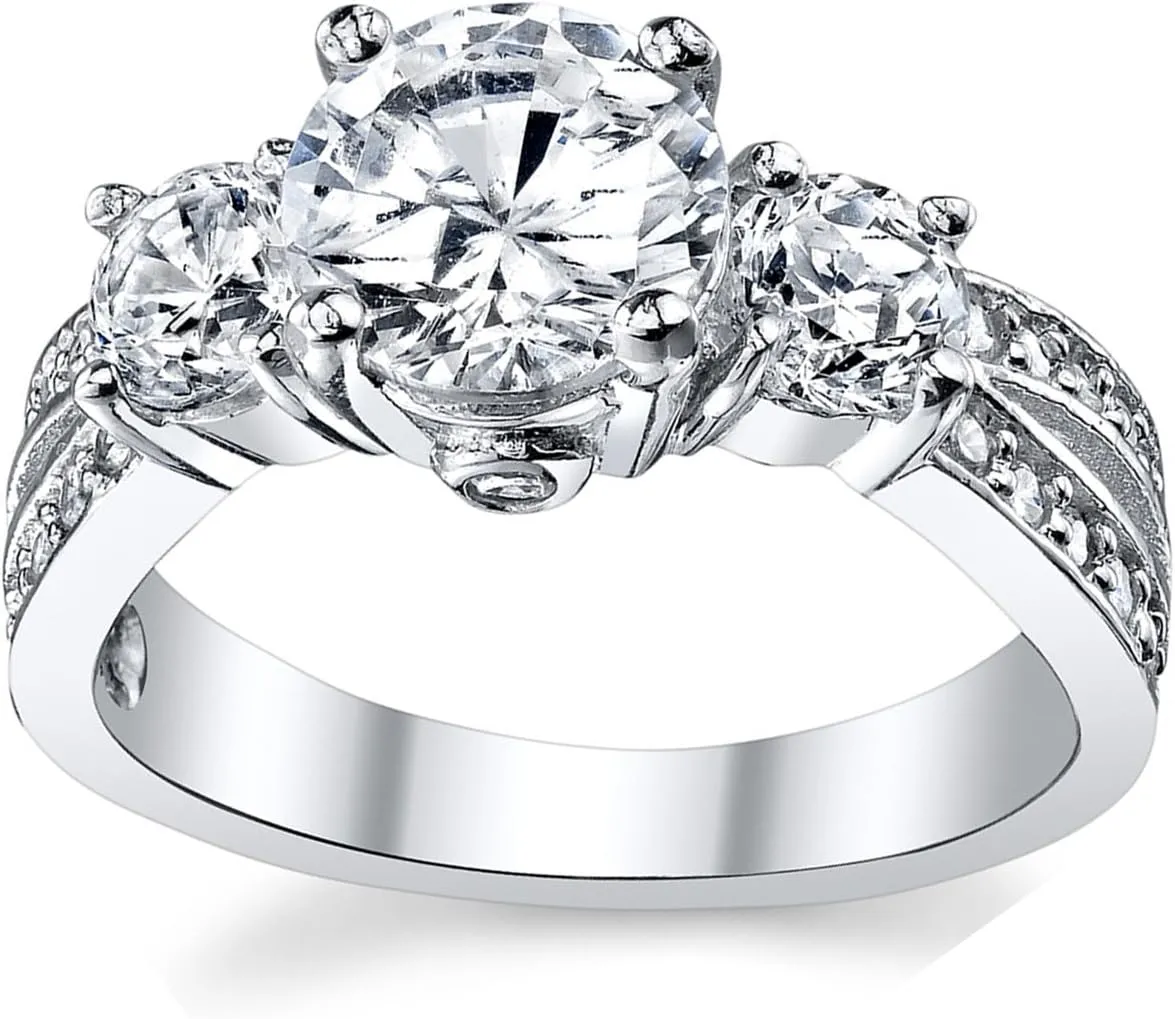 1.50 Carat Round Cubic Zirconia " Past, Present, Future" Sterling Silver 925 Wedding Engagement Ring