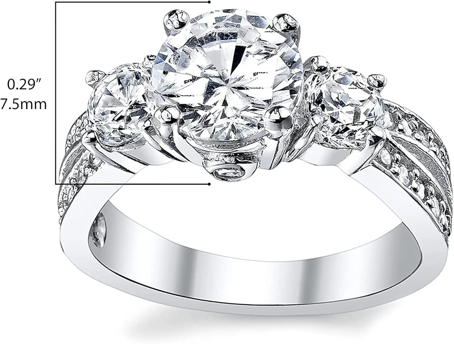 1.50 Carat Round Cubic Zirconia " Past, Present, Future" Sterling Silver 925 Wedding Engagement Ring