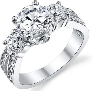 1.50 Carat Round Cubic Zirconia " Past, Present, Future" Sterling Silver 925 Wedding Engagement Ring