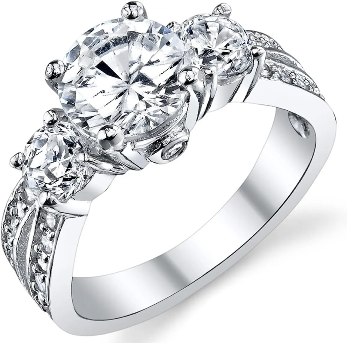1.50 Carat Round Cubic Zirconia " Past, Present, Future" Sterling Silver 925 Wedding Engagement Ring