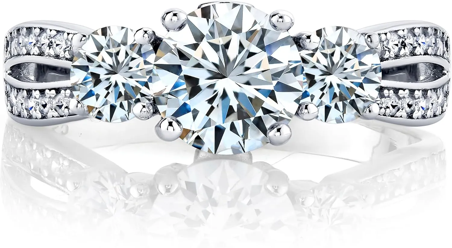 1.50 Carat Round Cubic Zirconia " Past, Present, Future" Sterling Silver 925 Wedding Engagement Ring