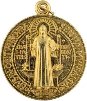 1.5" Gold-Tone Saint Benedict Medal | Shiny Gold-Tone | Patron Saint of Students and Europe | Religious Medallion for Jewelry and Home | Catholic Gift for First Holy Communion and Confirmation