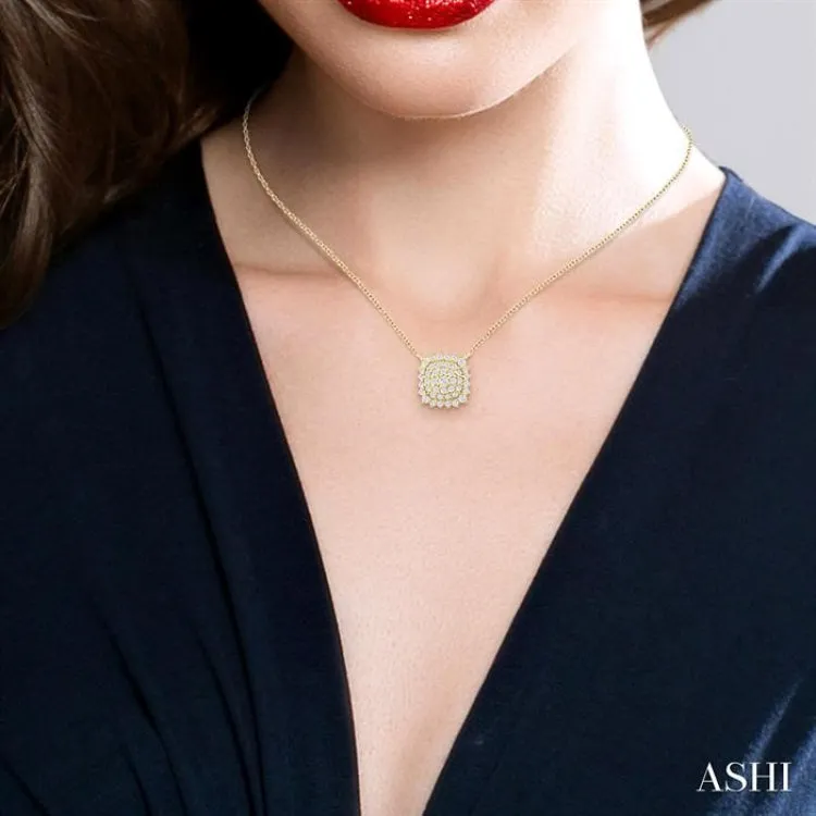 1/6 Ctw Petite Cushion Shape Round Cut Diamond Cluster Fashion Pendant With Chain in 10K Yellow Gold