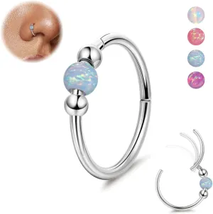 18G Surgical Steel Opal Nose Rings Hoops for Women Hinged Seamless Nose Hoops Helix Cartilage Tragus Hoop Rings Septum Clicker Ring Nose Piercing Jewelry 8mm/10mm