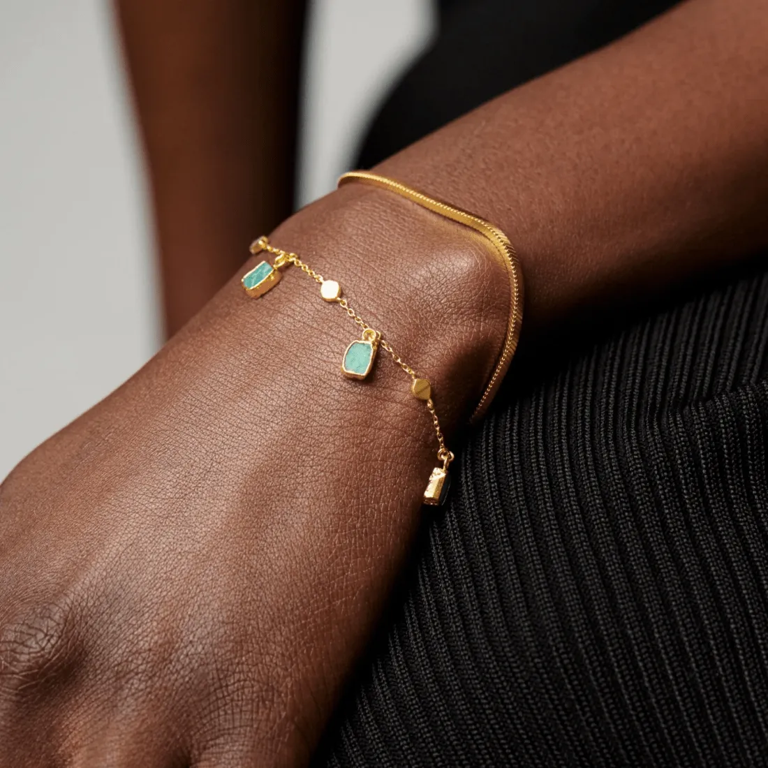 18K Gold Plated Amazonite Charm Bracelet