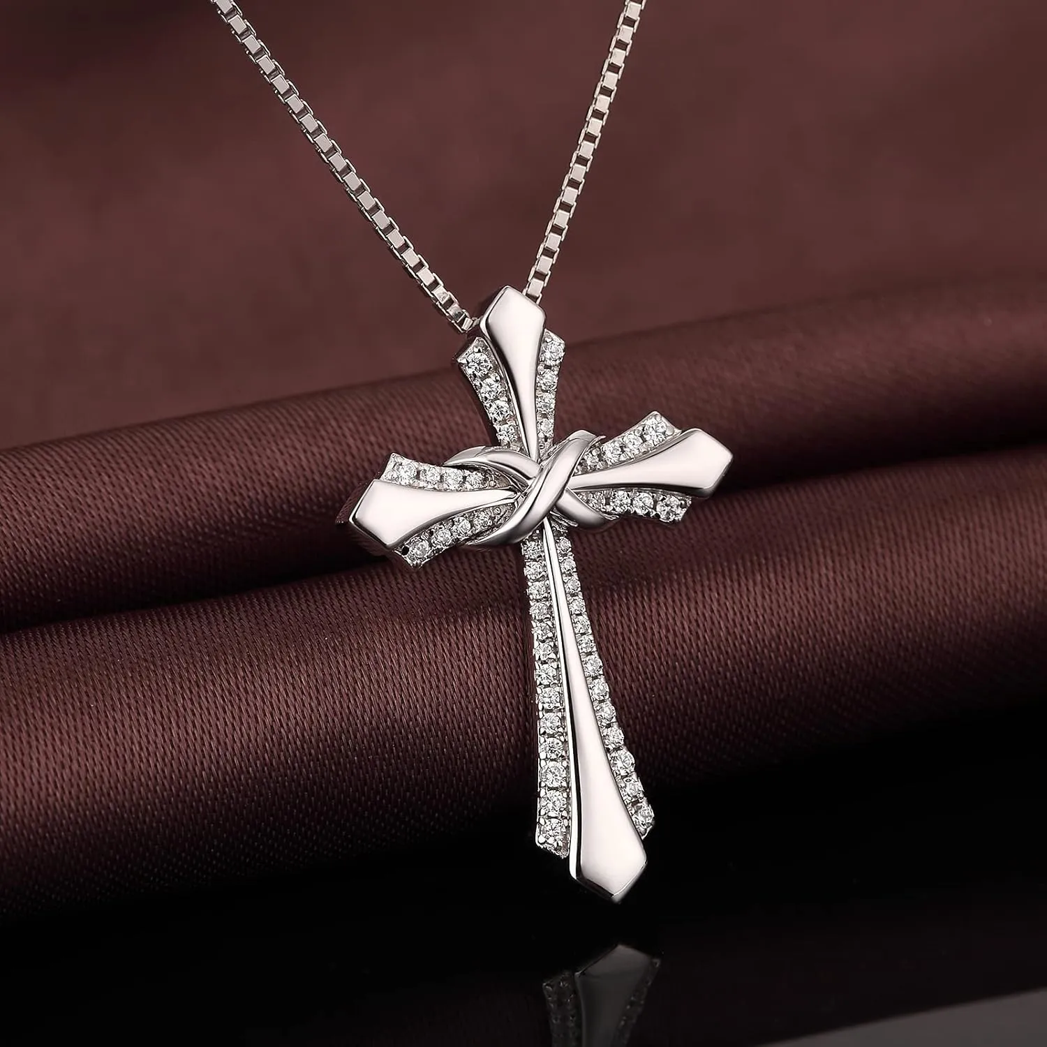 18K White Gold Plated Infiny Cross Necklace 925 Sterling Silver Cross Infinity Necklace for Women Cross Necklace with Shiny Birthstone, Ideal Gift for Her