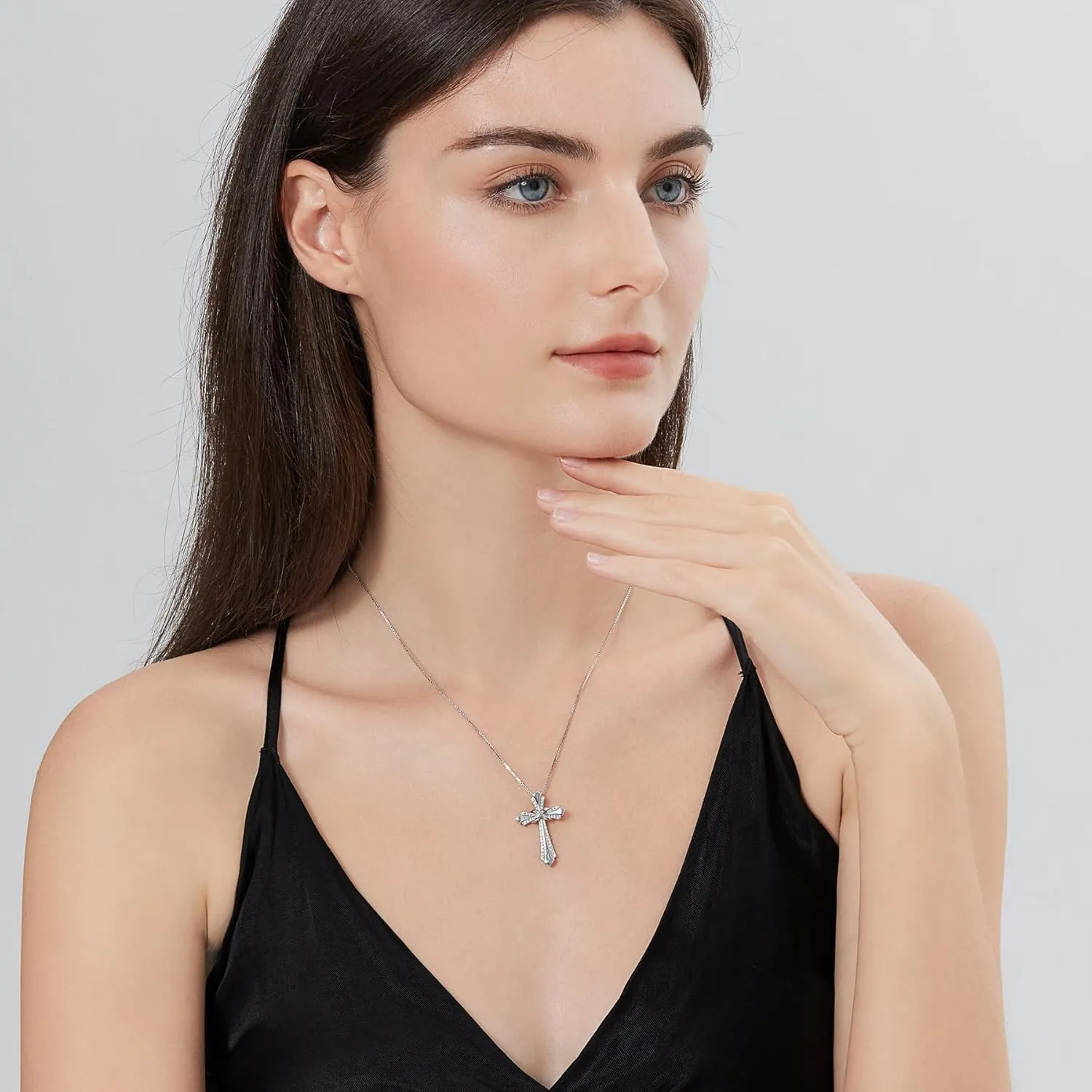 18K White Gold Plated Infiny Cross Necklace 925 Sterling Silver Cross Infinity Necklace for Women Cross Necklace with Shiny Birthstone, Ideal Gift for Her