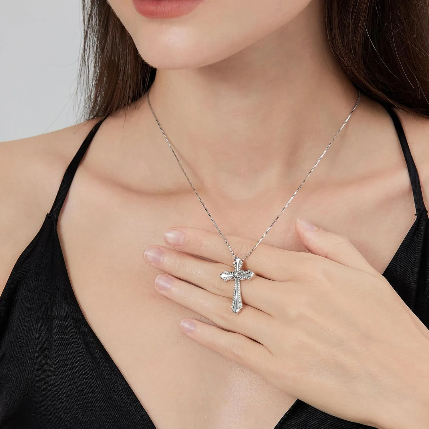 18K White Gold Plated Infiny Cross Necklace 925 Sterling Silver Cross Infinity Necklace for Women Cross Necklace with Shiny Birthstone, Ideal Gift for Her