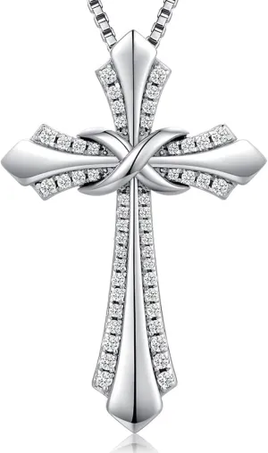 18K White Gold Plated Infiny Cross Necklace 925 Sterling Silver Cross Infinity Necklace for Women Cross Necklace with Shiny Birthstone, Ideal Gift for Her