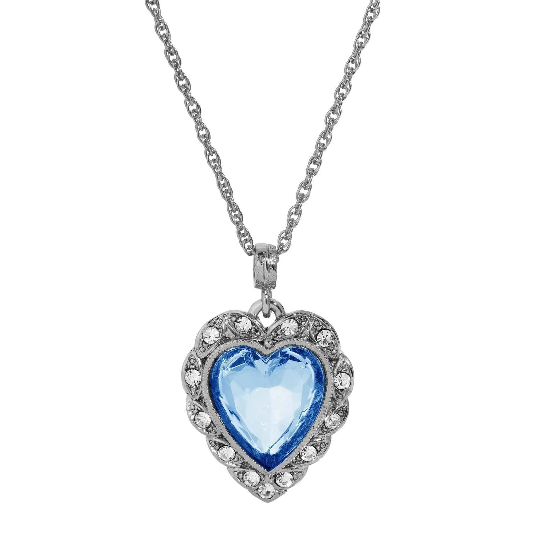 1928 Jewelry Crystal Heart & Stone Pendant Necklace 16"