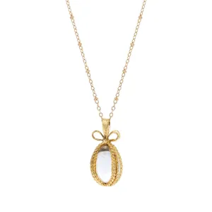 1928 Jewelry Glass Egg Pendant Necklace 24"