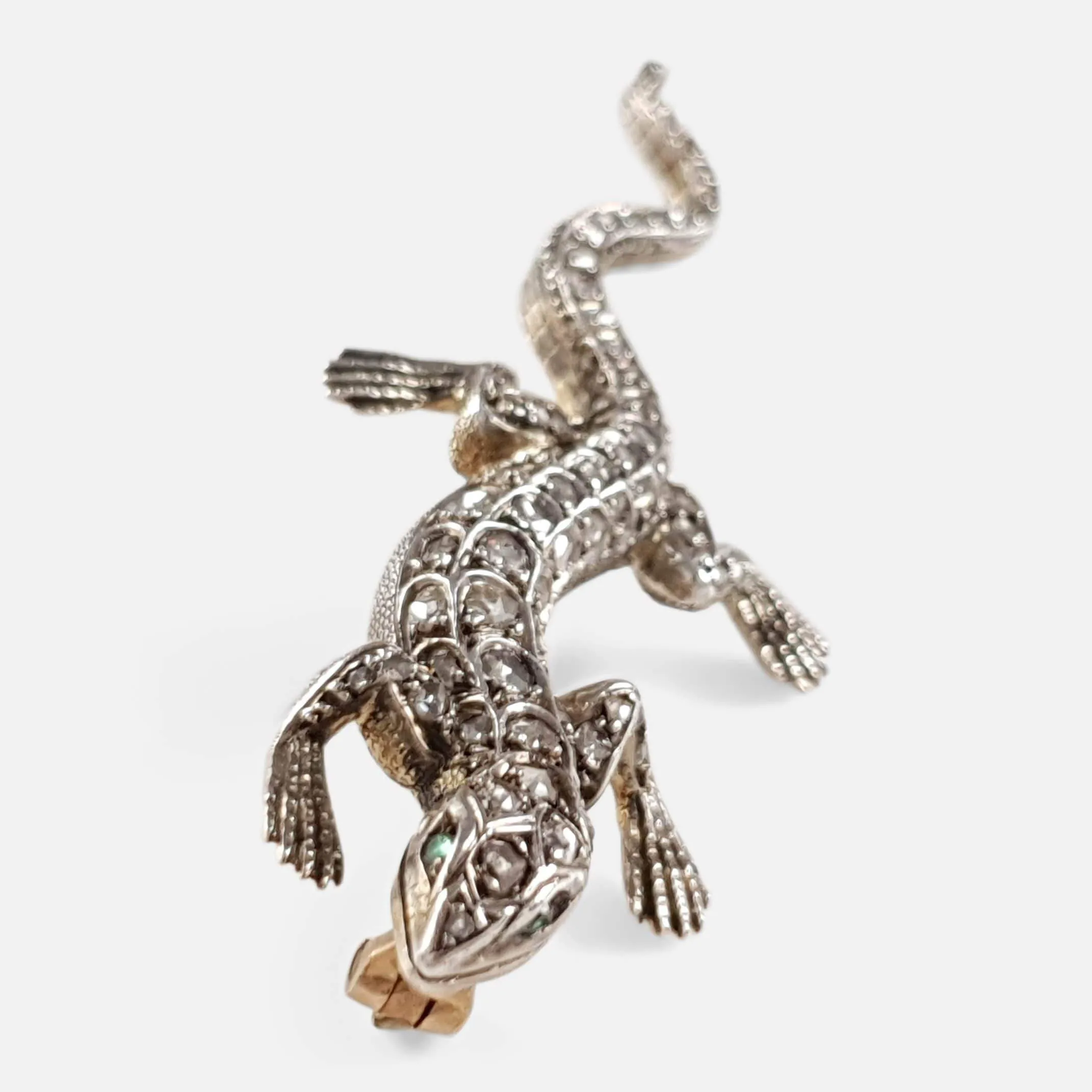 19th Century Emerald and Diamond Lizard Brooch