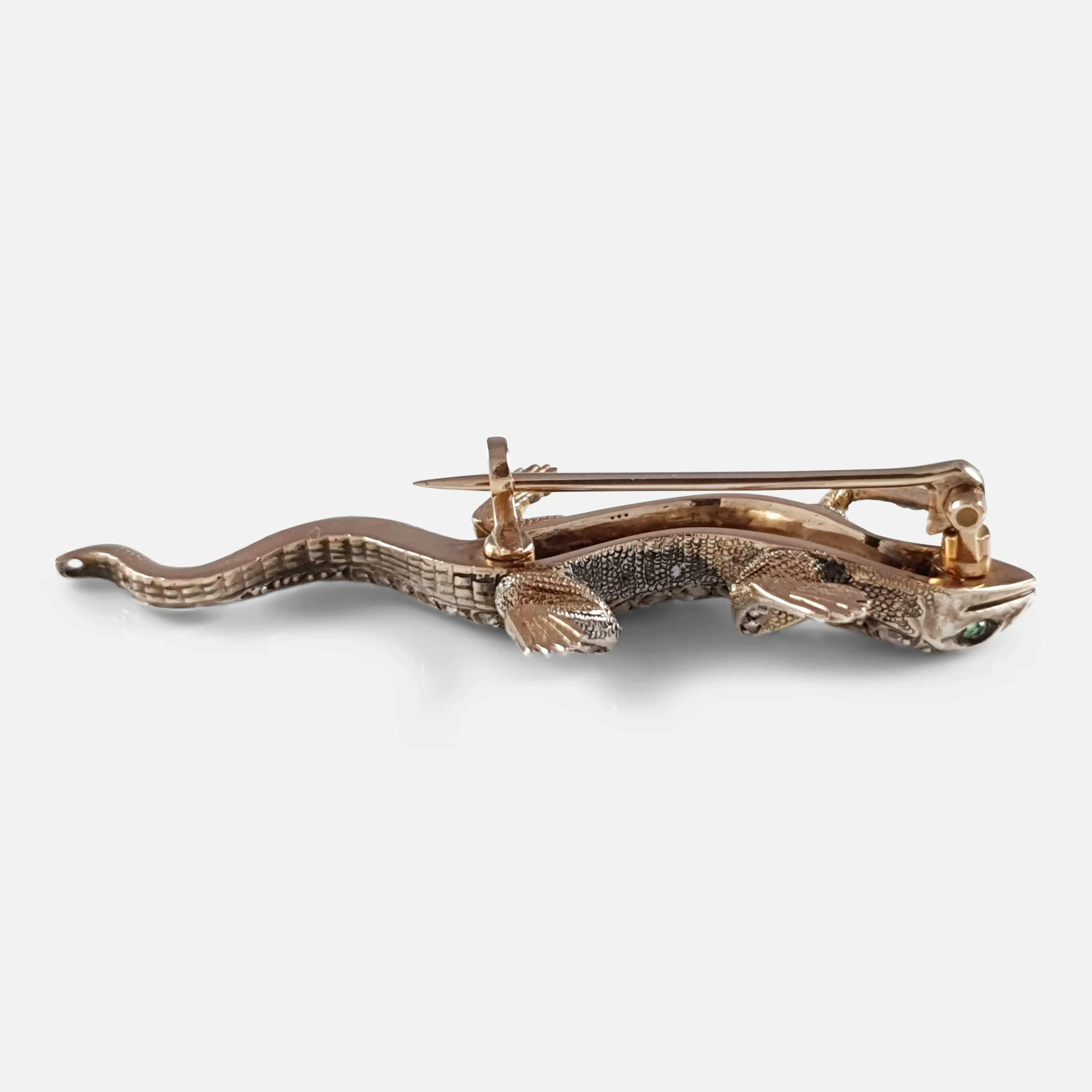 19th Century Emerald and Diamond Lizard Brooch