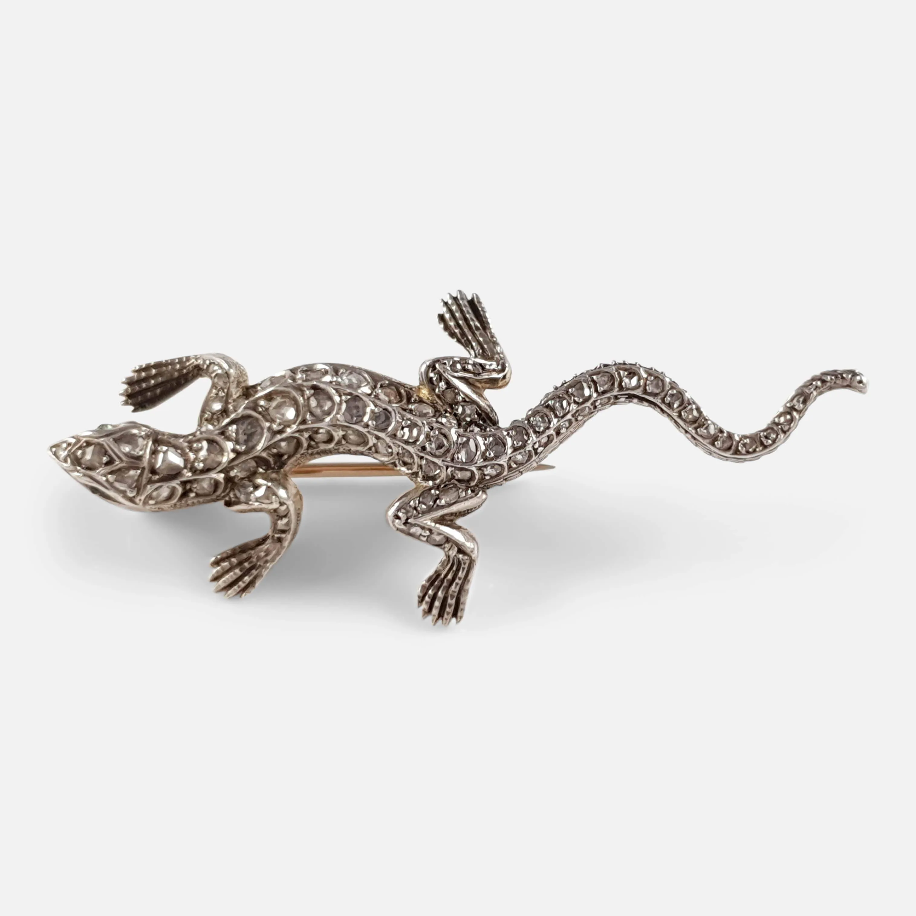 19th Century Emerald and Diamond Lizard Brooch