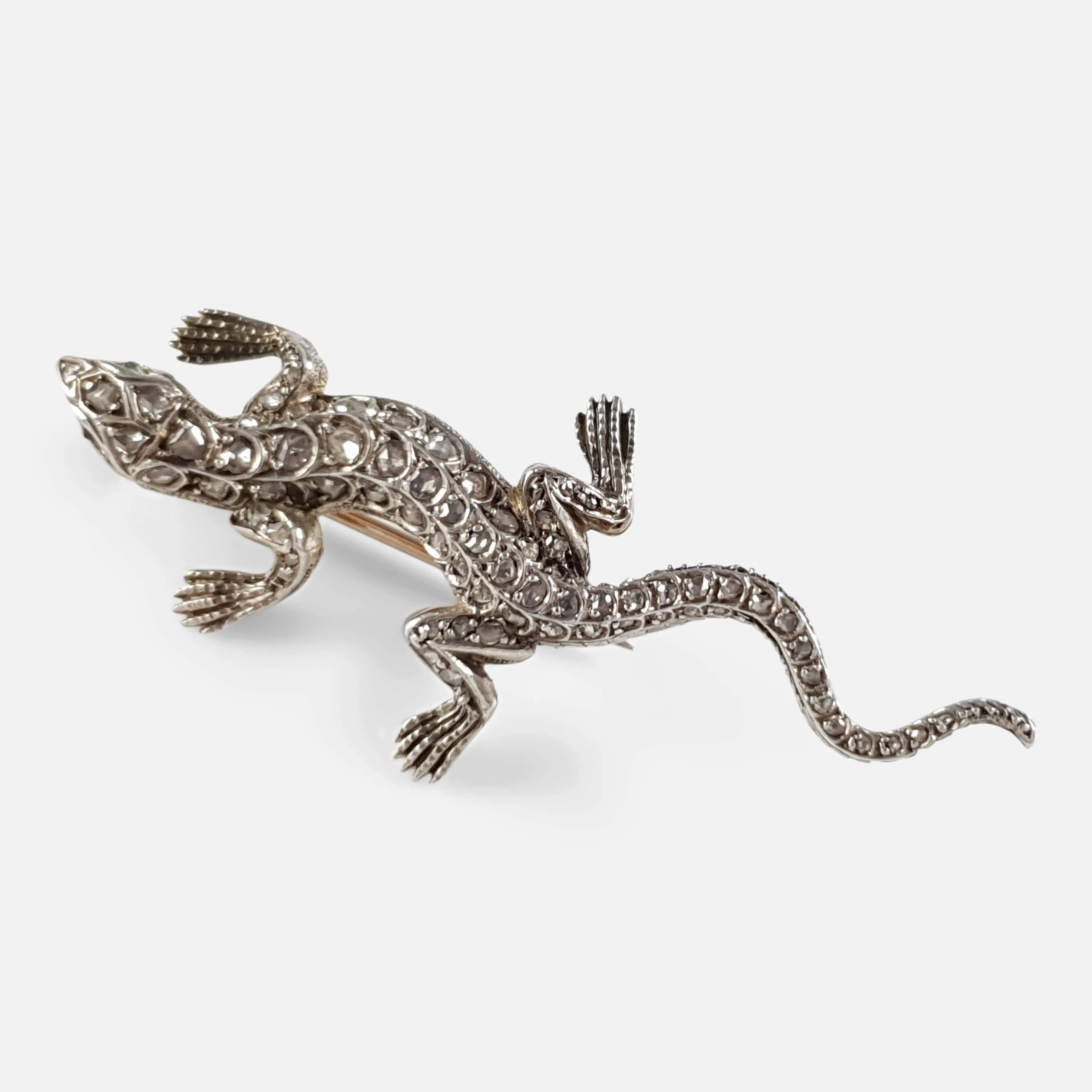 19th Century Emerald and Diamond Lizard Brooch