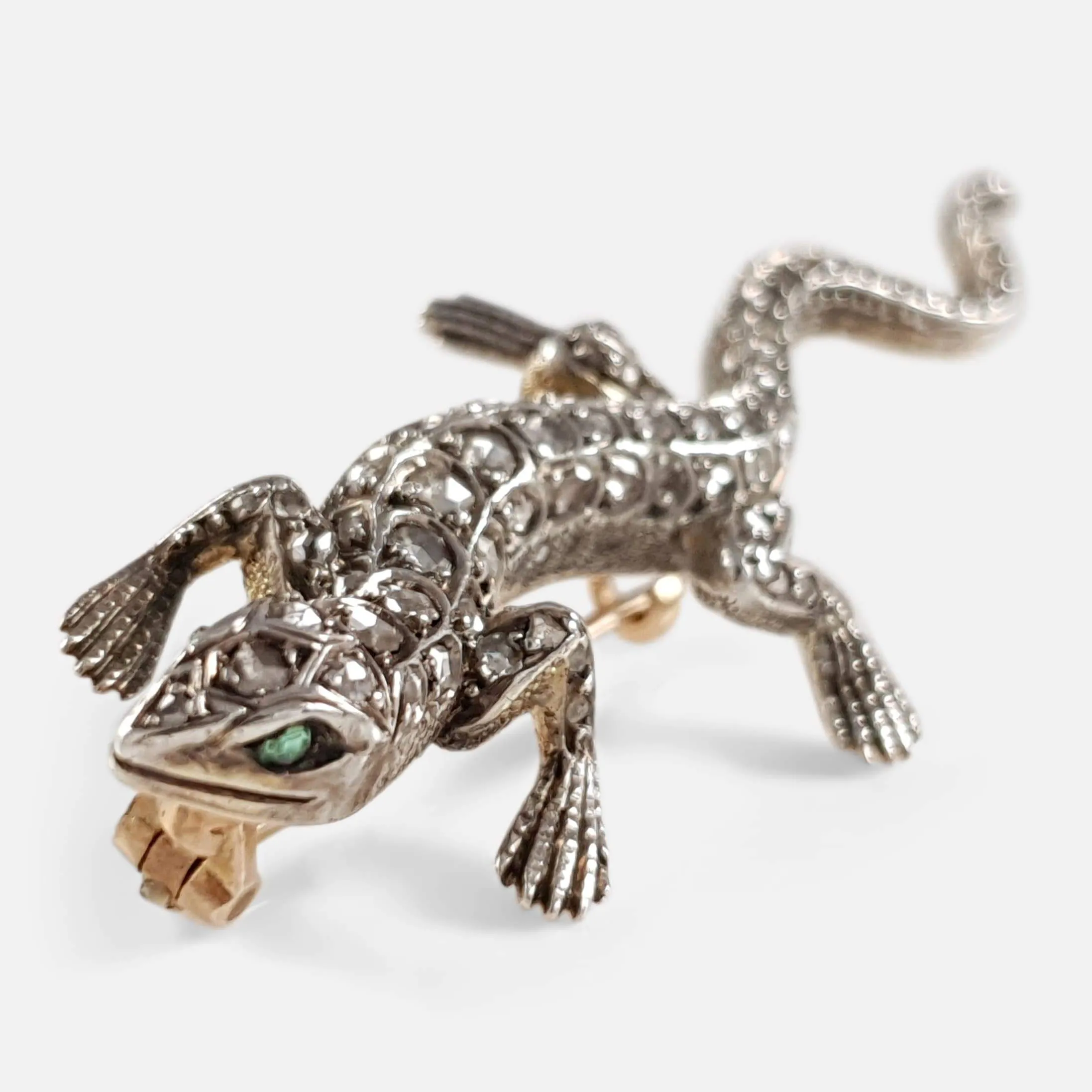 19th Century Emerald and Diamond Lizard Brooch