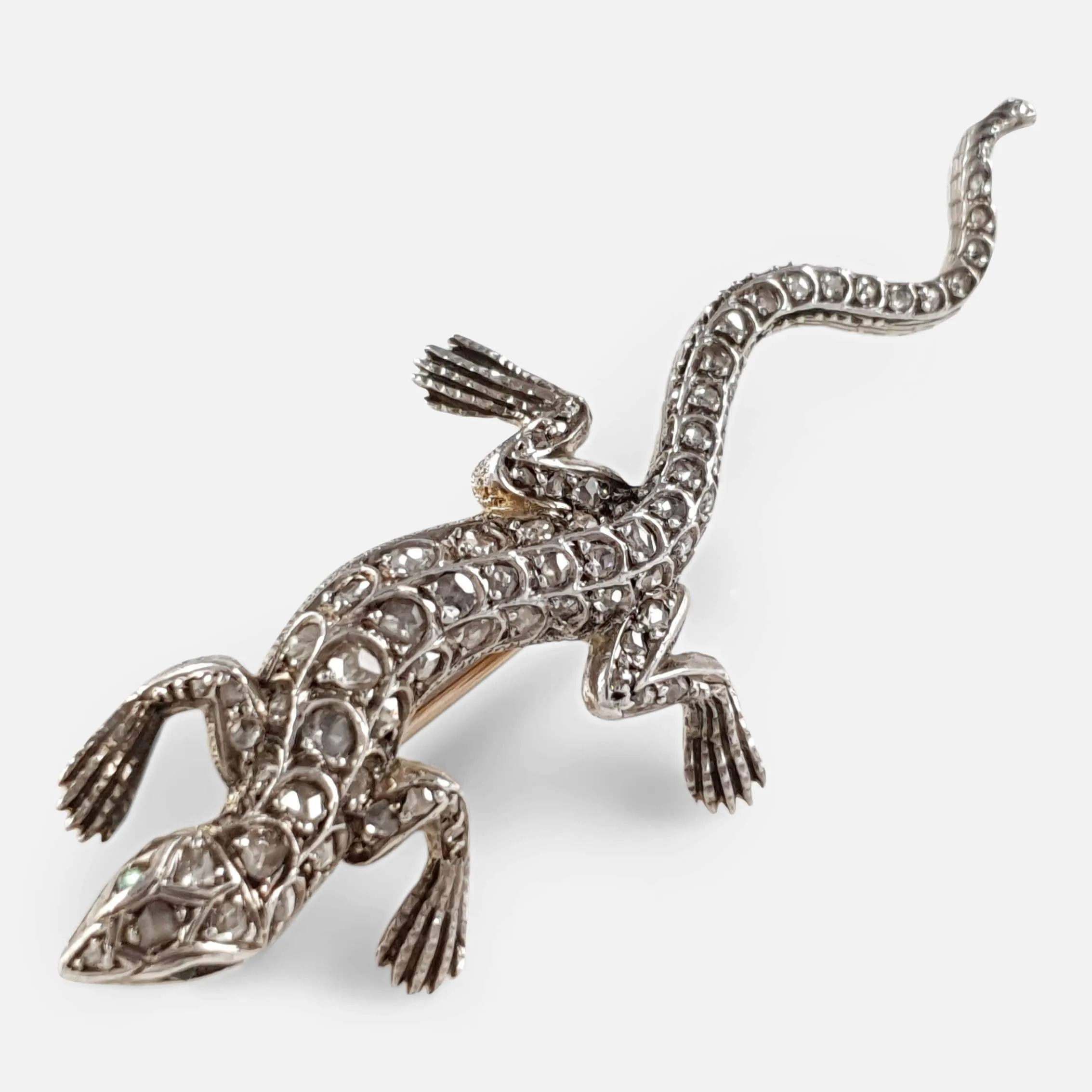 19th Century Emerald and Diamond Lizard Brooch