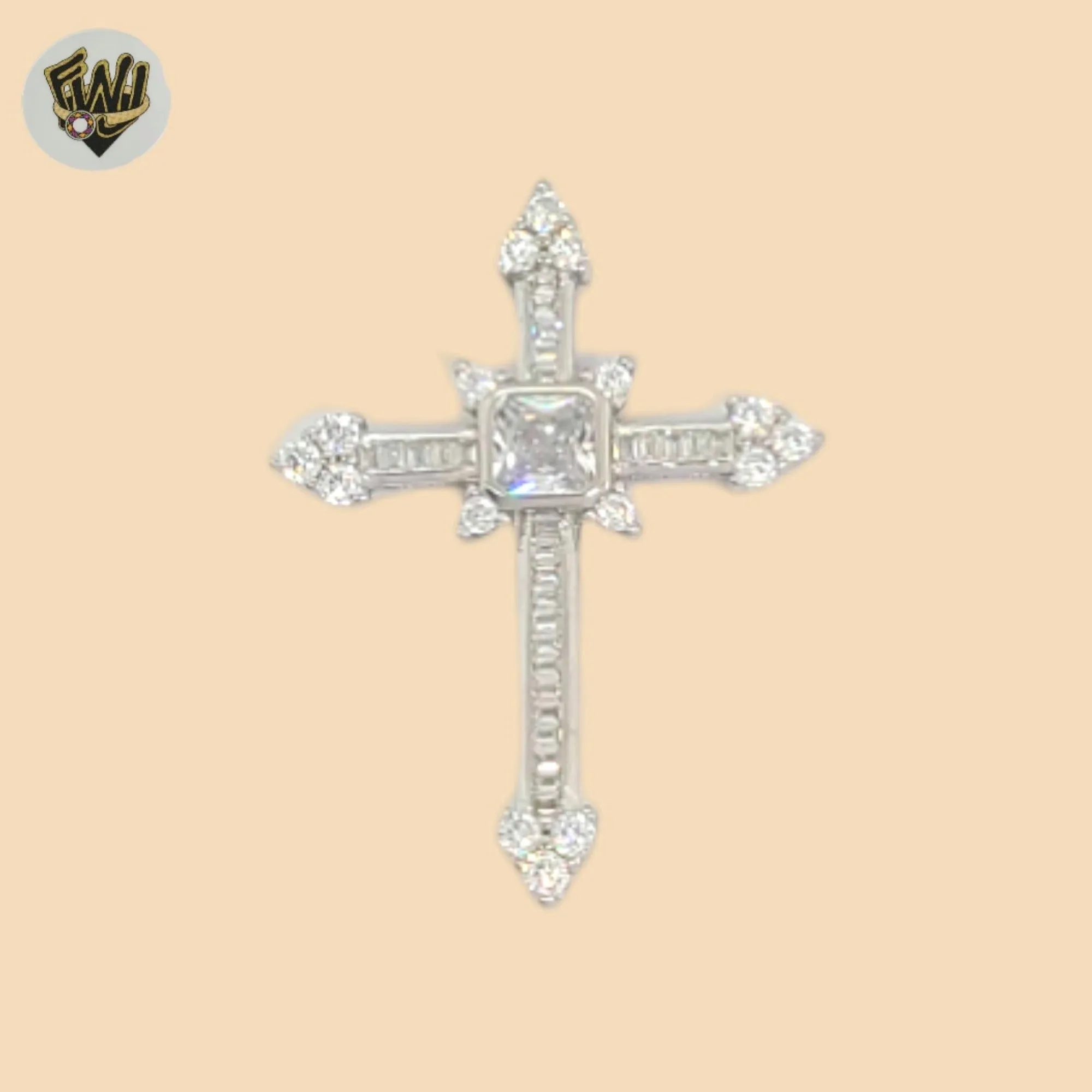 (2-1044) 925 Sterling Silver - Zircon Cross Pendants.