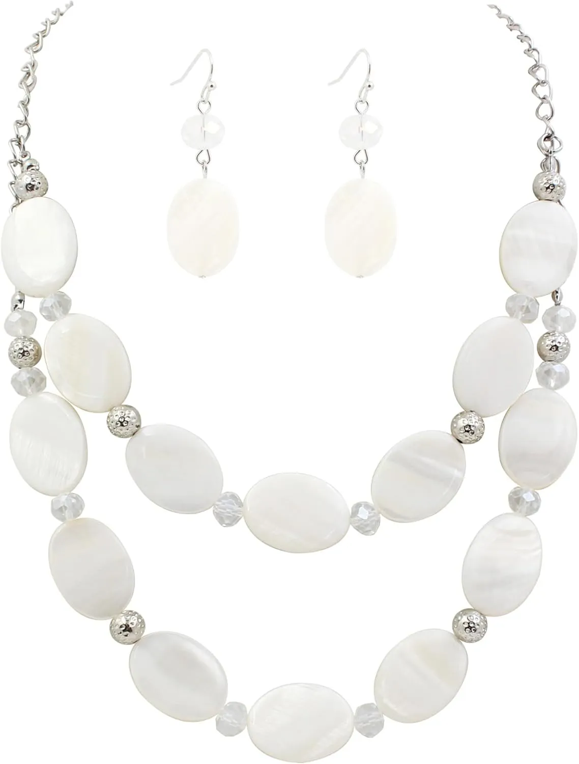 2 Layered Chunky Beaded Shell Necklace for Women Sea Shell blue/yellow/red/green/turquoise/teal/white Statement Necklace and Earring Set Elegant Women Necklace Set Jewelry Sets for Women