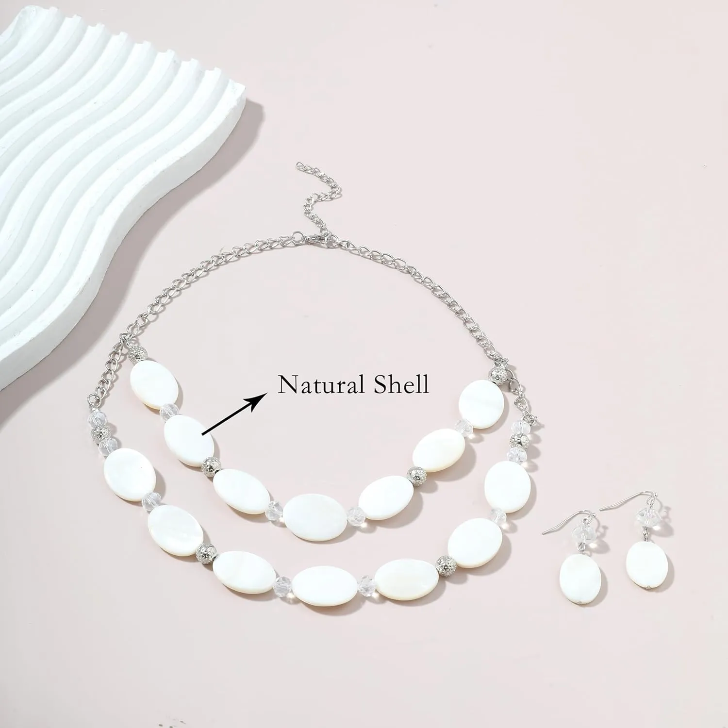 2 Layered Chunky Beaded Shell Necklace for Women Sea Shell blue/yellow/red/green/turquoise/teal/white Statement Necklace and Earring Set Elegant Women Necklace Set Jewelry Sets for Women