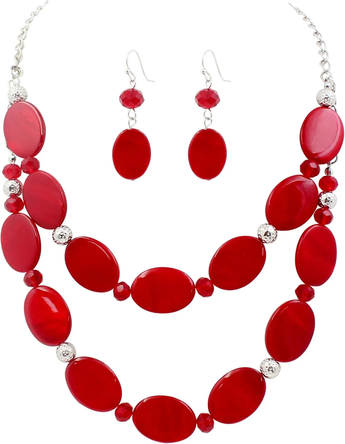 2 Layered Chunky Beaded Shell Necklace for Women Sea Shell blue/yellow/red/green/turquoise/teal/white Statement Necklace and Earring Set Elegant Women Necklace Set Jewelry Sets for Women