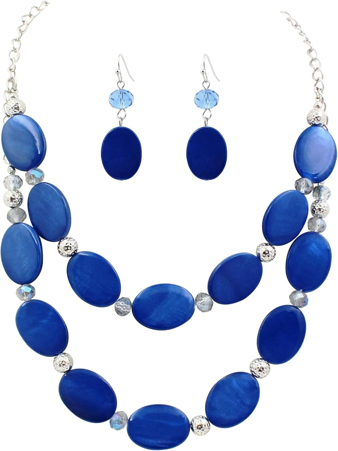2 Layered Chunky Beaded Shell Necklace for Women Sea Shell blue/yellow/red/green/turquoise/teal/white Statement Necklace and Earring Set Elegant Women Necklace Set Jewelry Sets for Women