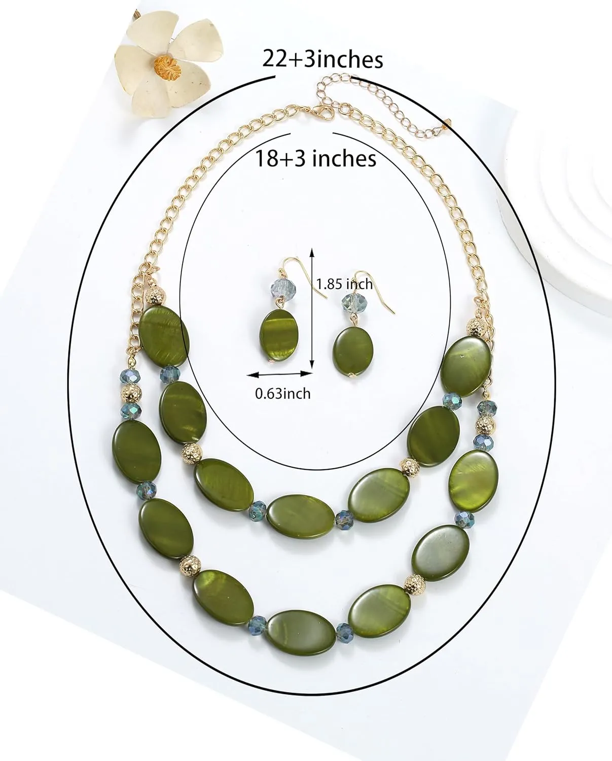 2 Layered Chunky Beaded Shell Necklace for Women Sea Shell blue/yellow/red/green/turquoise/teal/white Statement Necklace and Earring Set Elegant Women Necklace Set Jewelry Sets for Women