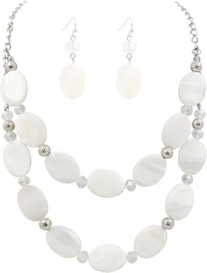 2 Layered Chunky Beaded Shell Necklace for Women Sea Shell blue/yellow/red/green/turquoise/teal/white Statement Necklace and Earring Set Elegant Women Necklace Set Jewelry Sets for Women