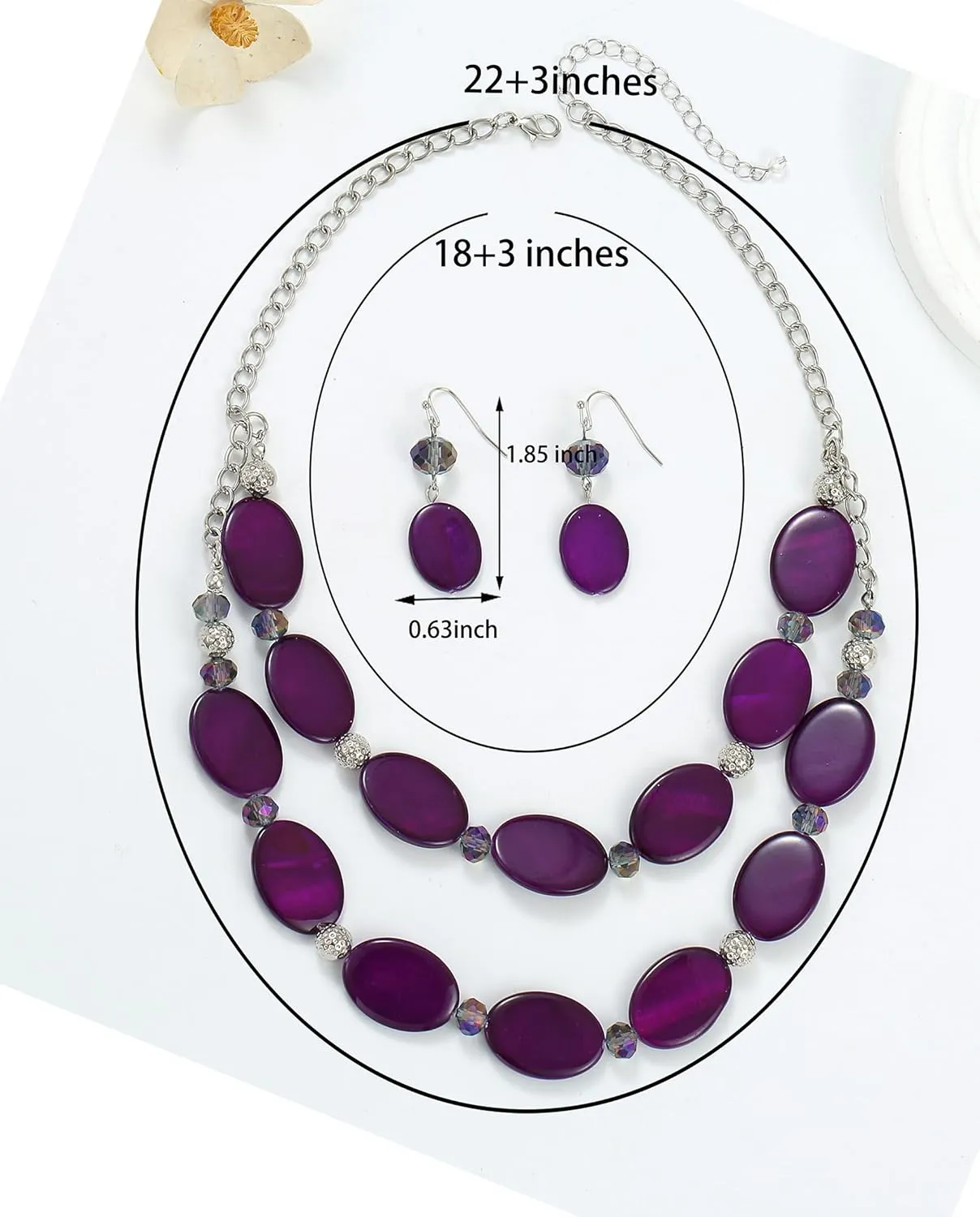 2 Layered Chunky Beaded Shell Necklace for Women Sea Shell blue/yellow/red/green/turquoise/teal/white Statement Necklace and Earring Set Elegant Women Necklace Set Jewelry Sets for Women