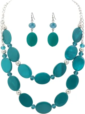2 Layered Chunky Beaded Shell Necklace for Women Sea Shell blue/yellow/red/green/turquoise/teal/white Statement Necklace and Earring Set Elegant Women Necklace Set Jewelry Sets for Women