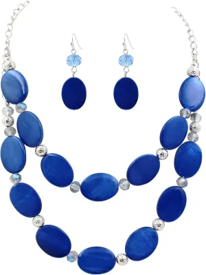 2 Layered Chunky Beaded Shell Necklace for Women Sea Shell blue/yellow/red/green/turquoise/teal/white Statement Necklace and Earring Set Elegant Women Necklace Set Jewelry Sets for Women