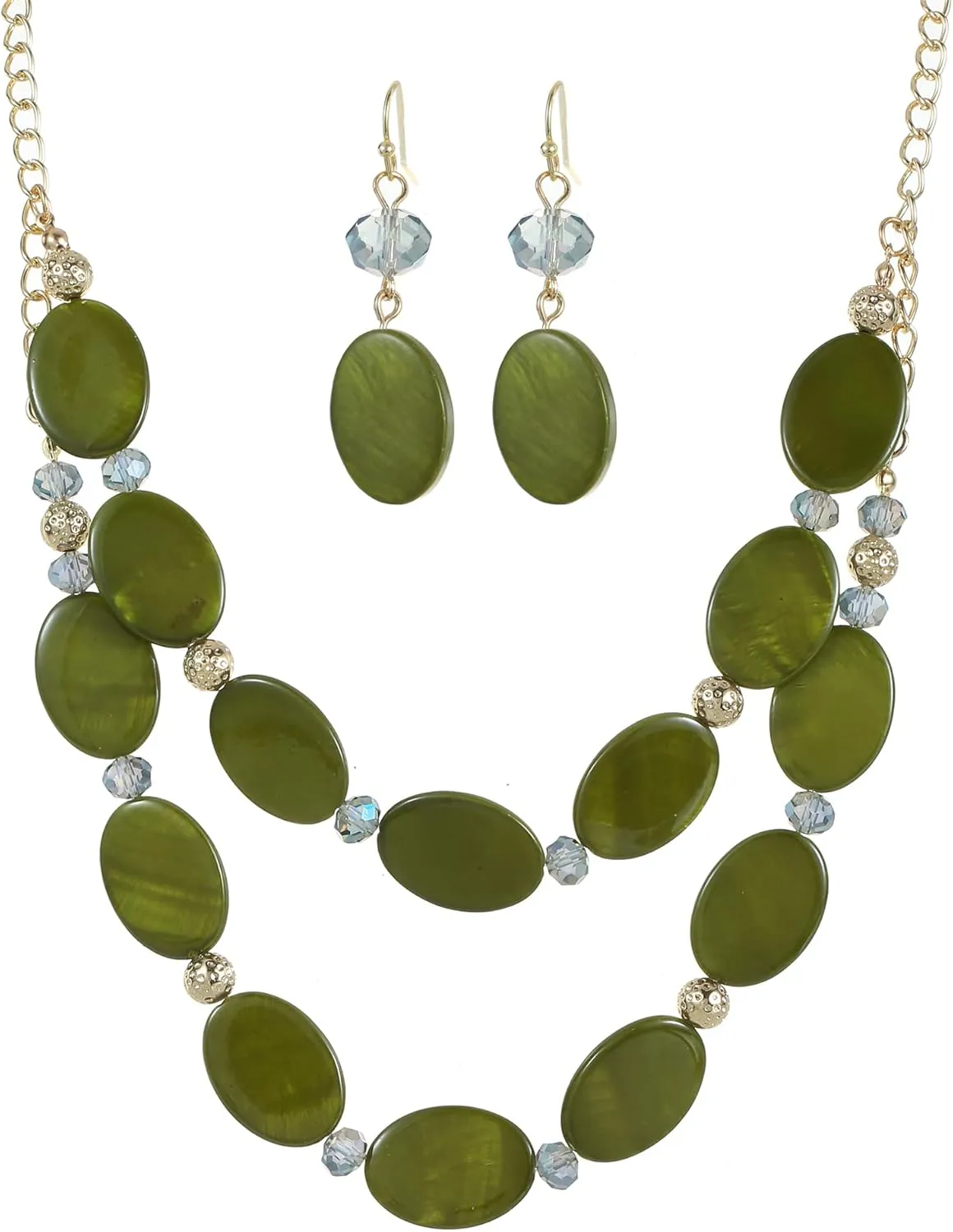2 Layered Chunky Beaded Shell Necklace for Women Sea Shell blue/yellow/red/green/turquoise/teal/white Statement Necklace and Earring Set Elegant Women Necklace Set Jewelry Sets for Women