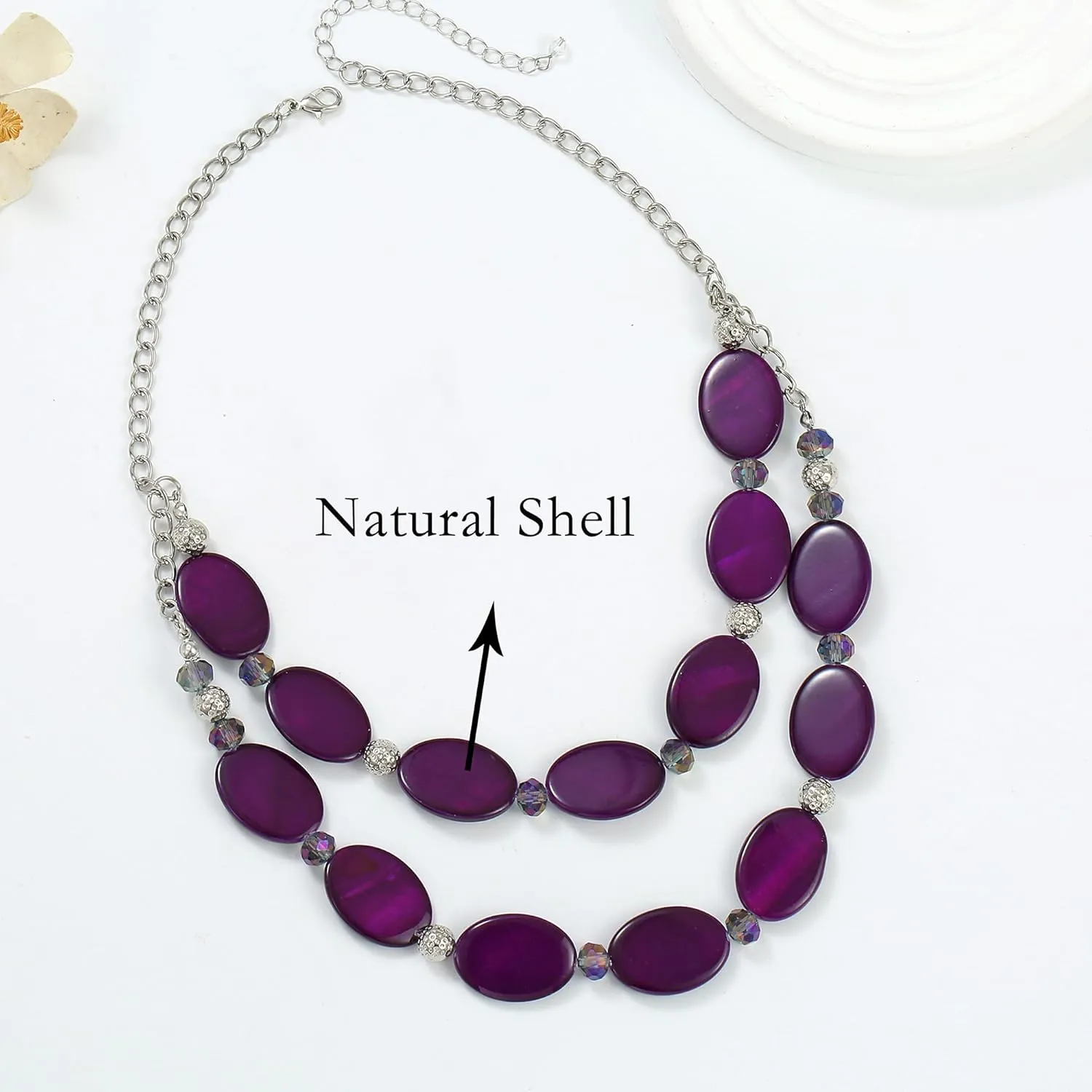 2 Layered Chunky Beaded Shell Necklace for Women Sea Shell blue/yellow/red/green/turquoise/teal/white Statement Necklace and Earring Set Elegant Women Necklace Set Jewelry Sets for Women